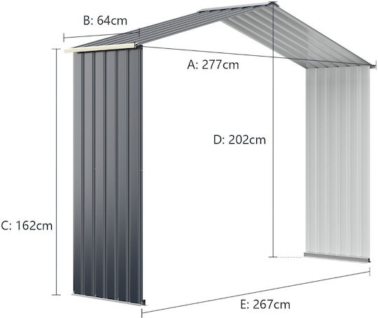 Metallische Gartenhaus mit Lüftungsschlitzen M2.77xB0.64xH2.02m