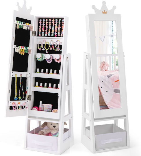 Costway Kids Jewelry Wardrobe Adjustable Full-Length Mirror Storage Spaces Hy10314wh