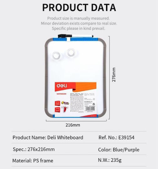 Deli Magnetic Hanging Dry Erase Board 21.6x27.6cm