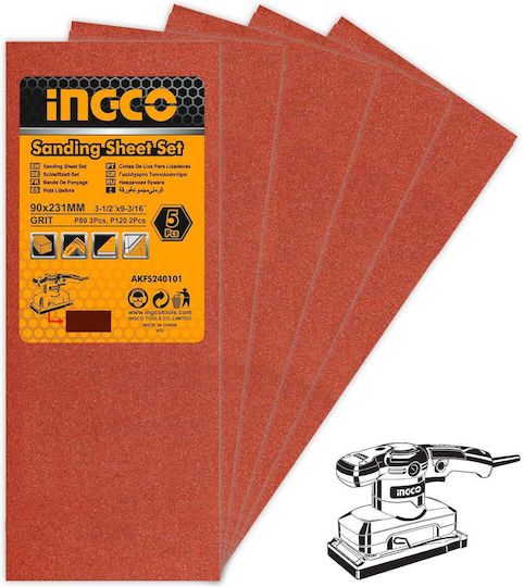 Ingco Palm Sander Sanding Sheet K120 / K80 90x231mm Set 5pcs