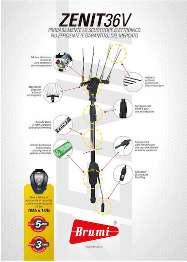Brumi Olispeed Zenit Olive Harvester Battery 36V 800W Type Rake with Rod 3.25m and Weight 2kg