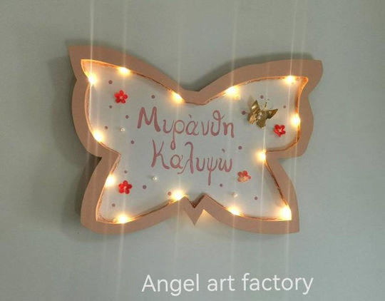 Children's Wooden Wall Light "Butterfly Flower" Name