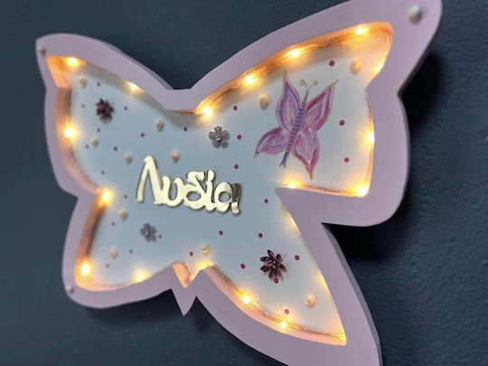 Wooden Wall Light "Butterfly Flower" Name