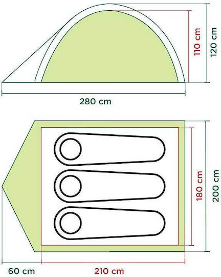 Coleman Darwin 3 Camping Tent Igloo Grey with Double Cloth 3 Seasons for 3 People 210x110x180cm