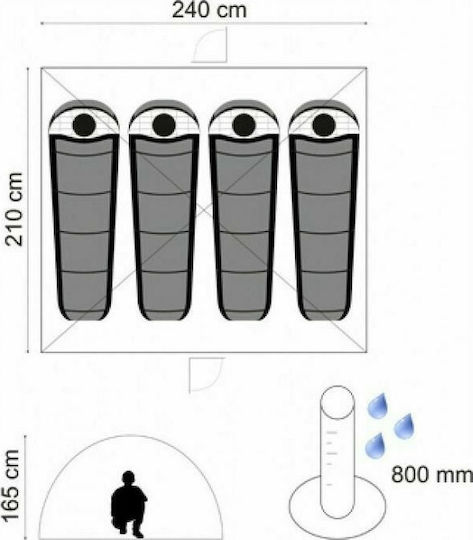 Panda Trend Ii Summer Camping Igloo Tent White with Double Cloth for 4 People 210x240x170cm