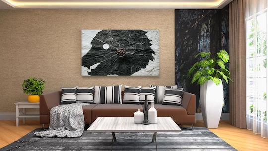 Πίνακας Coffee Beans On Abstract Leaf Art Κόκκοι Καφέ Αφηρημένη Τέχνη Φύλλων 120x80