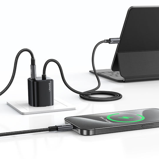 Usams Ladegerät mit integriertem Kabel GaN mit USB-C Anschluss USB-C 30W Schwarzs (CC264)