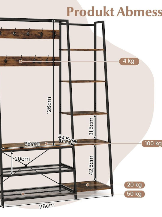 Costway Κρεμάστρα Δαπέδου από Μέταλλο Μαύρη 118x40x180cm