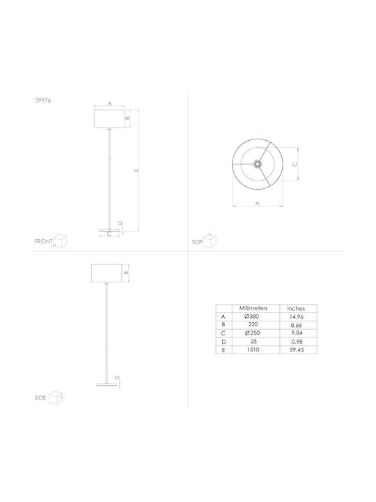 Eglo Casuarita Floor Lamp H151xW38cm. with Socket for Bulb E27 Black