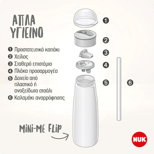 Nuk Minime Flip Kids Water Bottle Frozen Plastic with Straw Non Spill 450ml