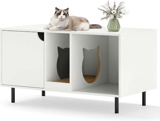 Costway Litter Box Cover for 2 Cats with Removable Scratching Surface Hidden Washroom Pv10238wh
