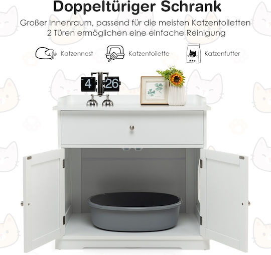 Costway Multifunctional Cat Furniture 3-in-1 Storage Space Enclosed Toilet Area Pv10009wh