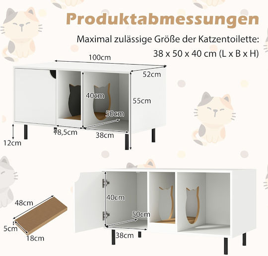 Costway Litter Box Cover for 2 Cats with Removable Scratching Surface Hidden Washroom Pv10238wh
