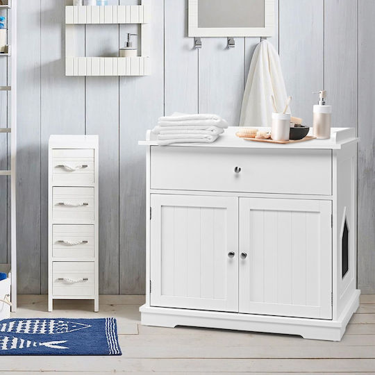 Costway Multifunctional Cat Furniture 3-in-1 Storage Space Enclosed Toilet Area Pv10009wh