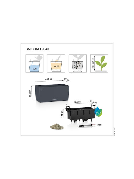 Lechuza Self-watering Planter Box Plastic Slate 40x19x19cm.
