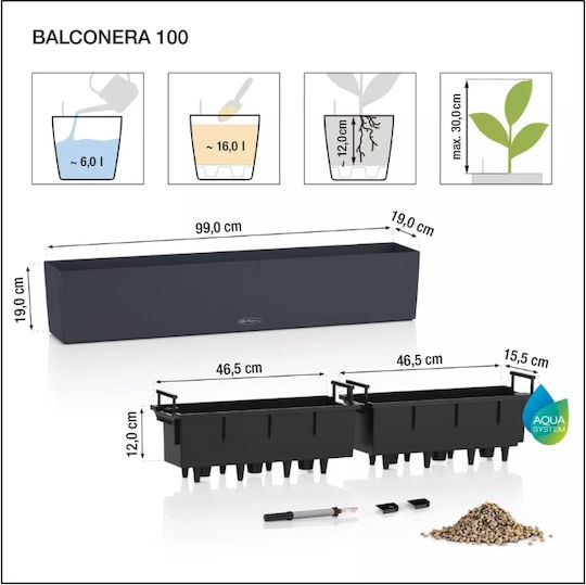 Lechuza Balconera Cottage Self-watering Planter Box Plastic White 100x19x19cm.