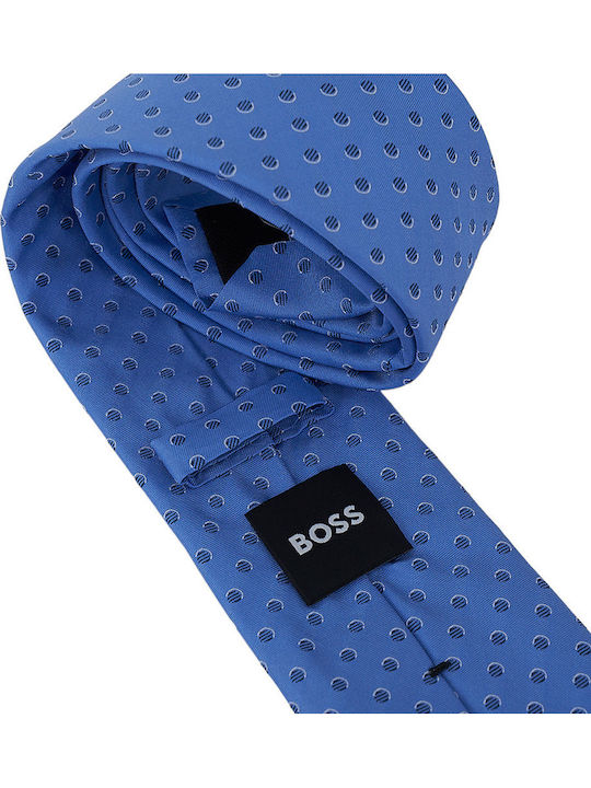 Boss Men's Tie Silk Printed in Light Blue Color
