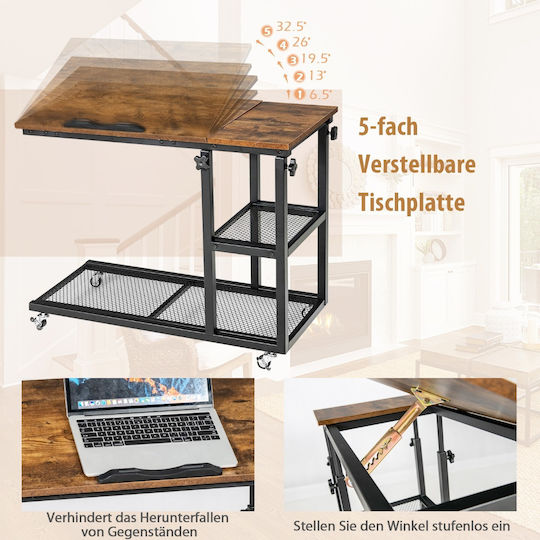 Desk Wooden Brown with Metal Legs & Adjustable Height 80x40x63cm