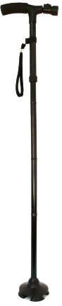 Baston pliabil cu mâner și lanternă LED, înălțime reglabilă în 5 trepte 85 – 97 cm, negru