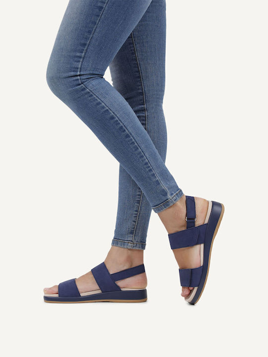 Leather Women's Flat Sandals Navy Blue