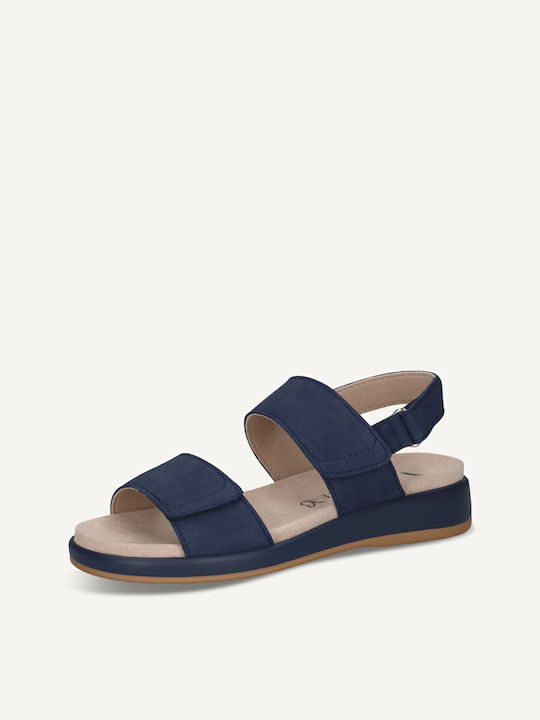Leather Women's Flat Sandals Navy Blue