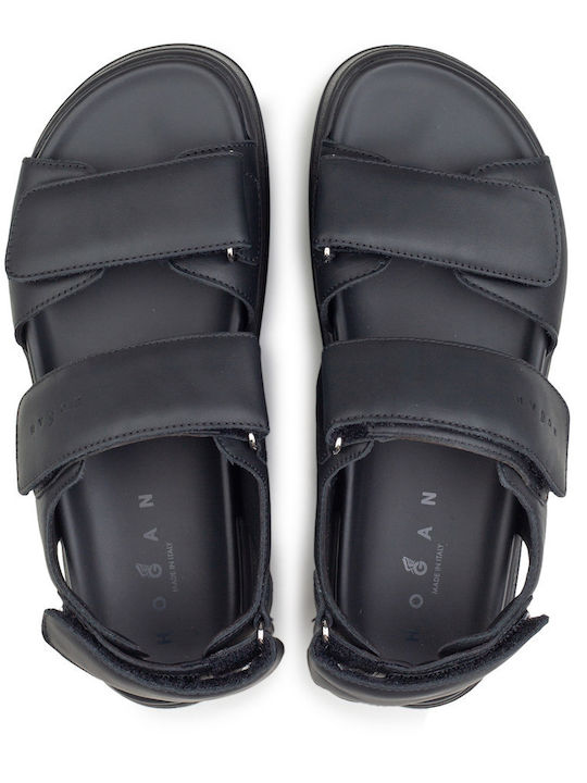 Leather Women's Flat Sandals in Black Color