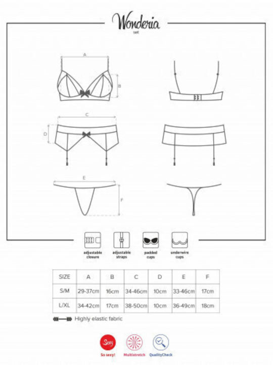 Obsessive Spitzen Unterwäsche-Set für Damen BH mit Zeichenfolge Schwarz Wonderia