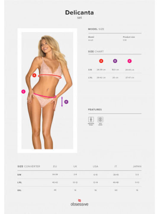 Obsessive Dantelat Set de Lenjerie Sutien cu Slip Bej / Bej Delicanta
