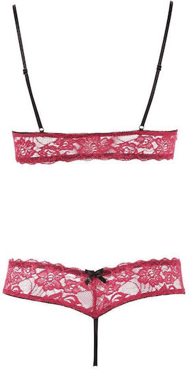 Cottelli Collection Open Cup Bra & Crotchless String Set Sexy Σετ Εσωρούχων με Δαντέλα Red