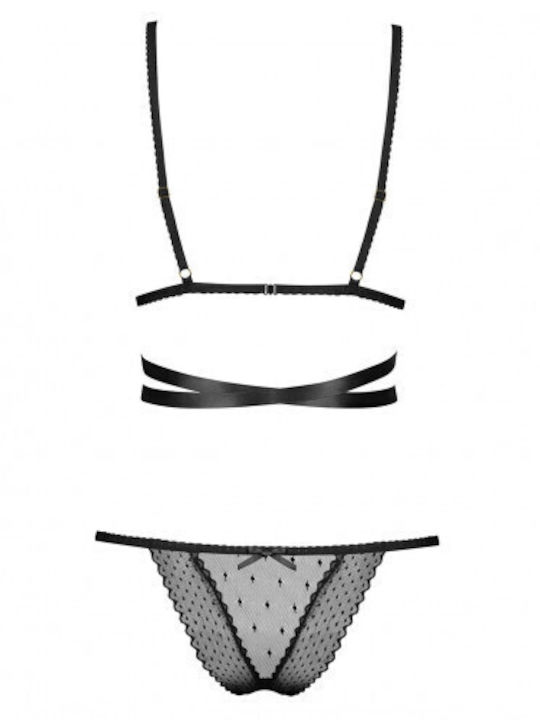 Obsessive Spitzen Unterwäsche-Set für Damen BH mit Zeichenfolge Schwarz / Schwarz / Schwarz / Schwarz / Schwarz Bowessa