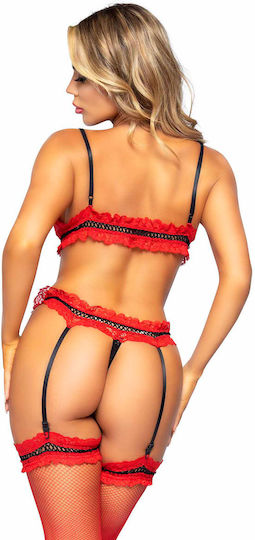Leg Avenue Sexy Lingerie Set Mesh with Garters Red