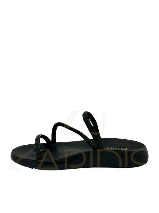 Leather Women's Flat Sandals in Black Color