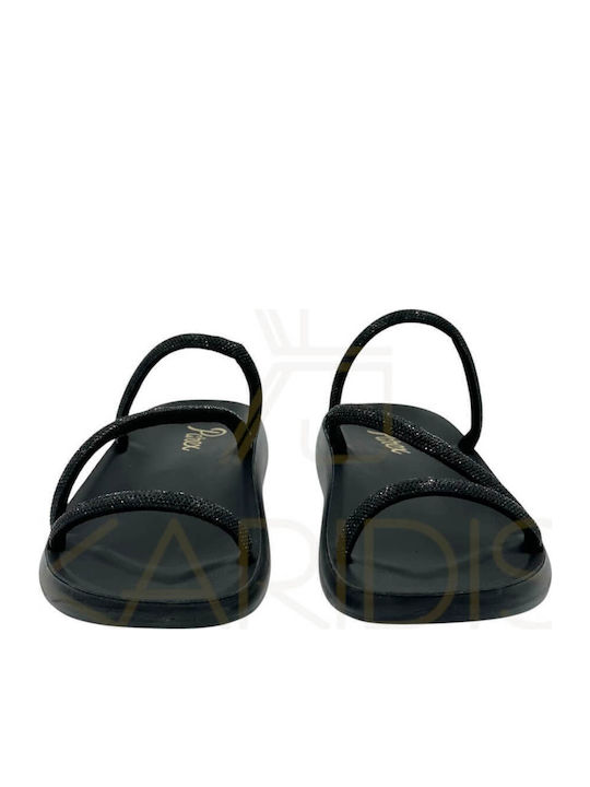 Leather Women's Flat Sandals in Black Color