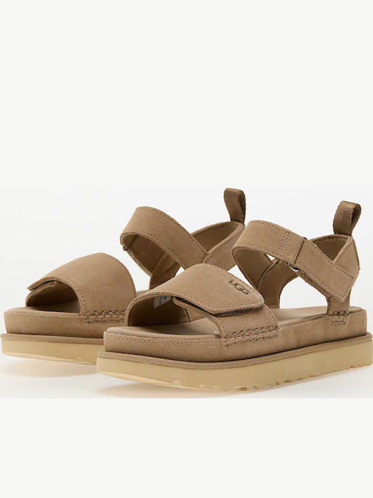 Goldenstar Δερμάτινα Γυναικεία Σανδάλια Flatforms Sand