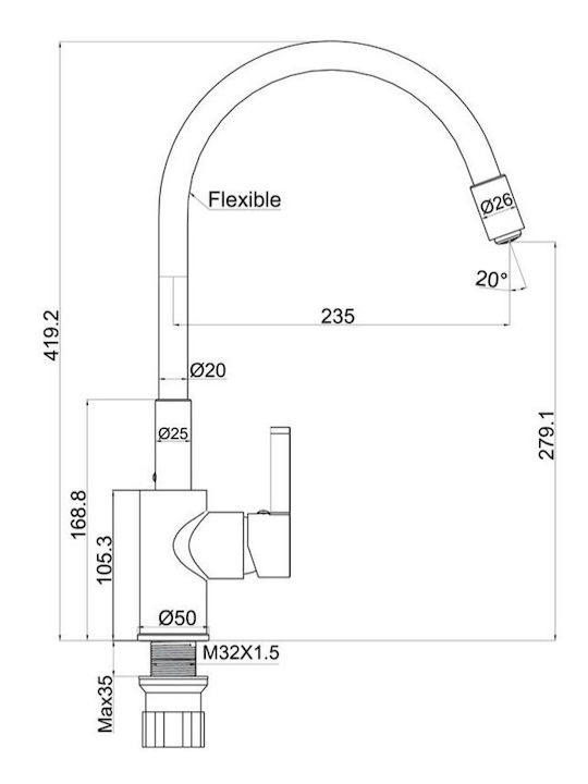 Interflex Μπαταρία Κουζίνας Ψηλή Πάγκου Μαύρη Interflex Μπαταρία Κουζίνας Ψηλή Πάγκου Μαύρη