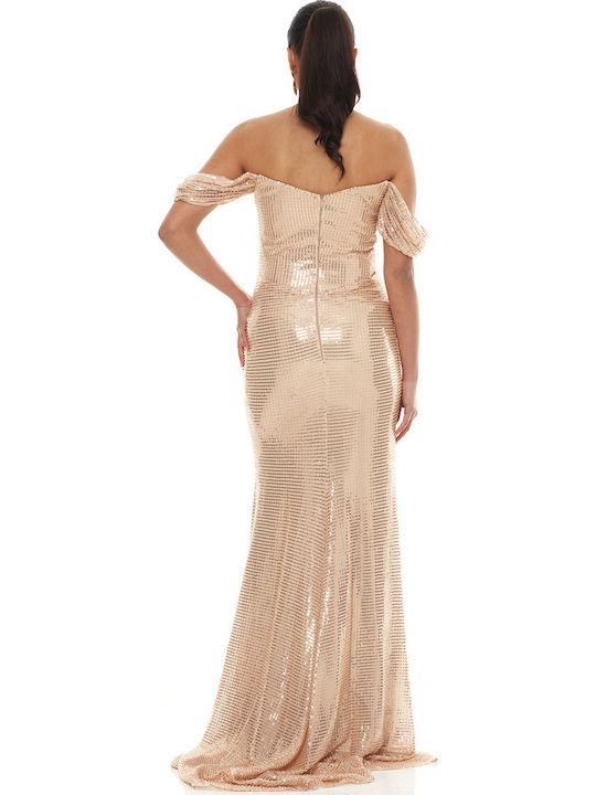 Καλοκαιρινό Maxi Βραδινό Φόρεμα Strapless Χρυσό