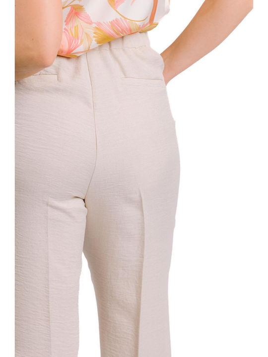 Women's Fabric Trousers with Elastic Beige