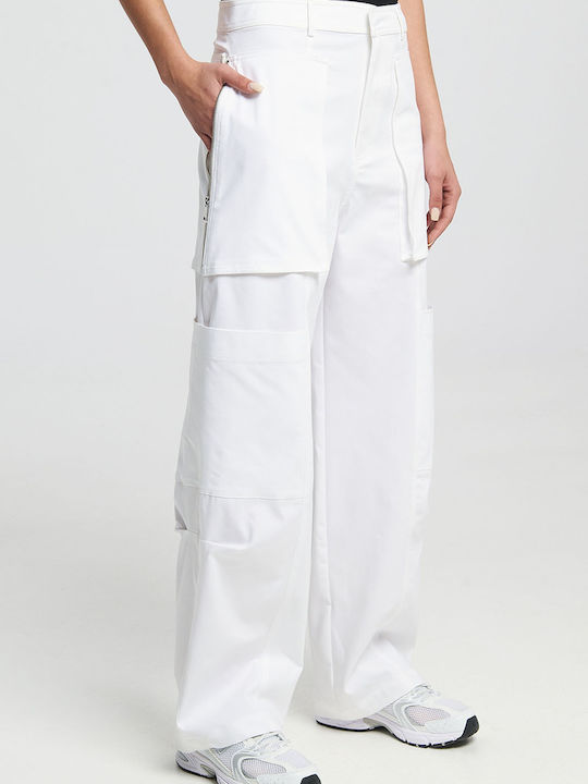 Dama Tesatura Pantaloni Cargo Alb