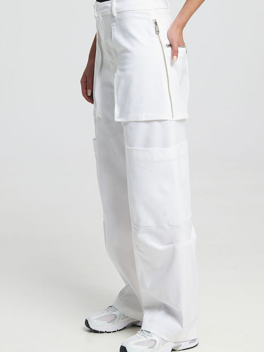 Dama Tesatura Pantaloni Cargo Alb