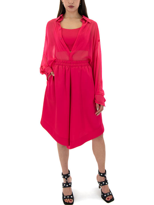 Women's Crop Top Satin Sleeveless with Zipper Fuchsia