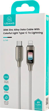Usams SJ749 Braided / LED USB-C to Lightning Cable 30W White 1.2m (SJ749USB02)