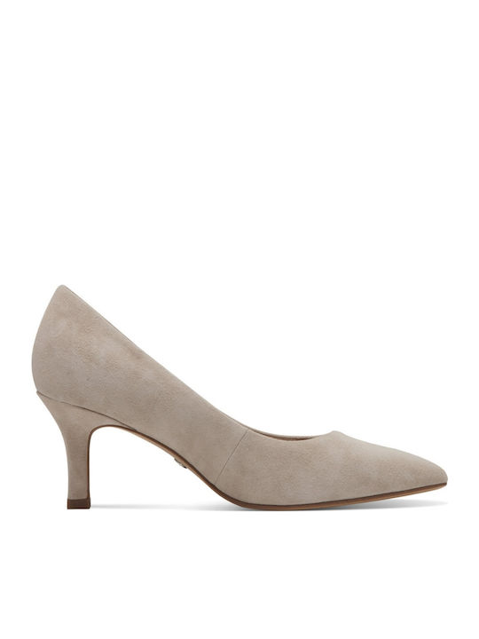 Leather Beige Medium Heels