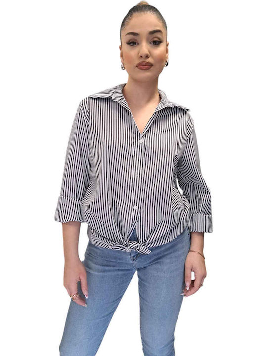 Women's Striped Long Sleeve Shirt Black