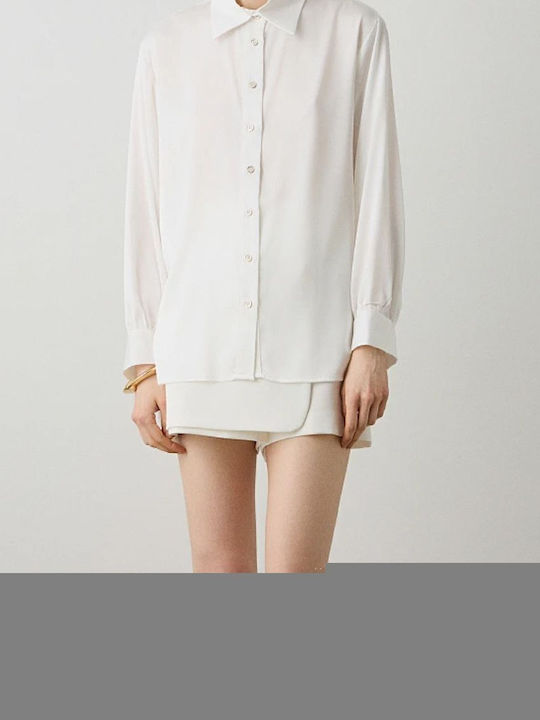 Women's Satin Long Sleeve Shirt Yellow