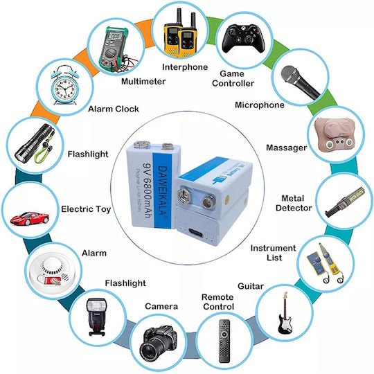 Επαναφορτιζόμενη Type C Μπαταρία 9v Daweikala 6800mah