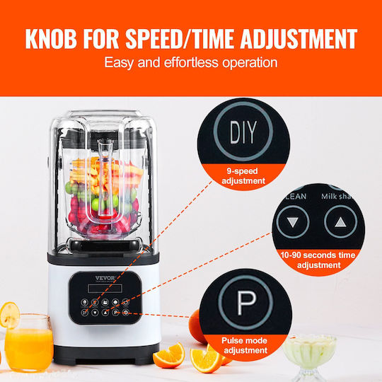 Vevor Comercial Blender 2.2kW White cu Capacitatea Canii 2lt 28x24x50.5cm