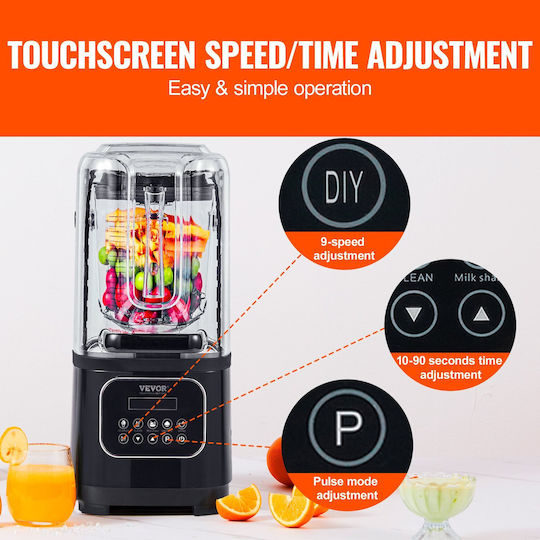 Vevor Comercial Blender 2.2kW Black cu Capacitatea Canii 2lt 28x24x50.5cm