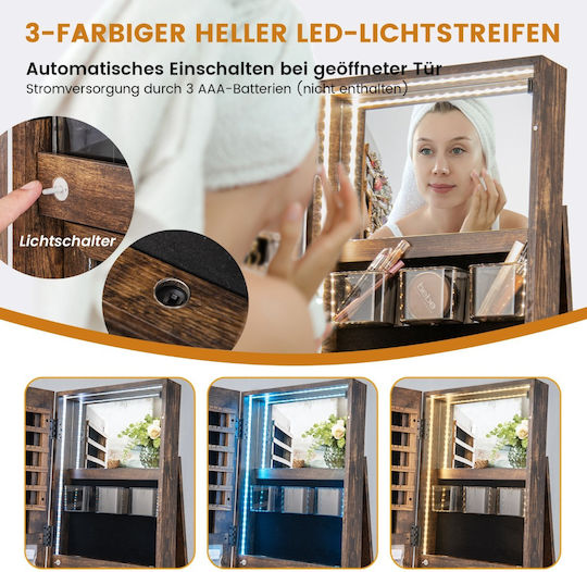 Costway Boden- oder Standspiegel mit Beigen Holzrahmen