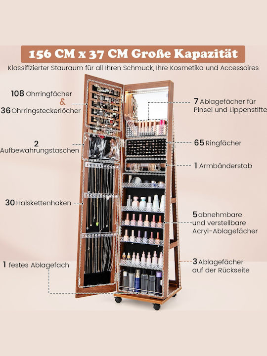 Costway Огледало На Пода С Кафява Дървена Рамка