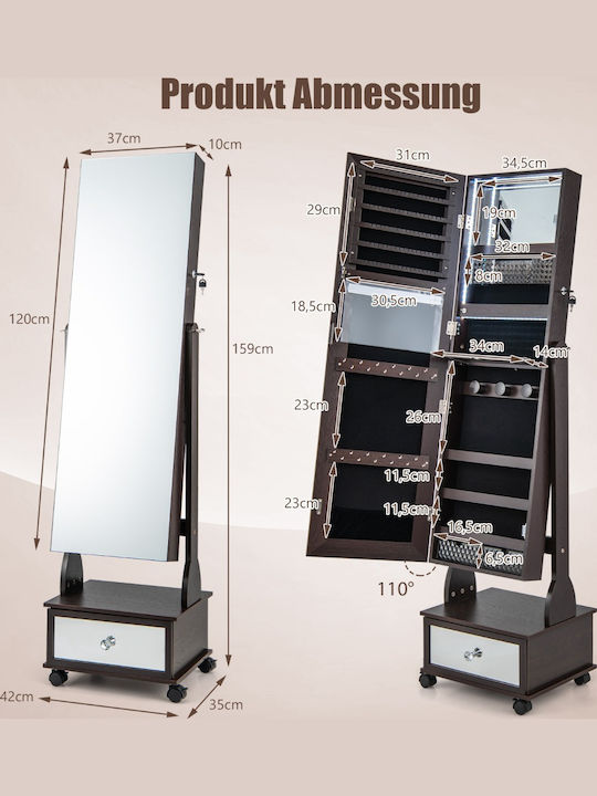 Costway Boden- oder Standspiegel mit Braune Holz Rahmen